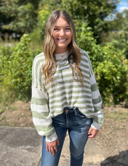 Nothing But Time Striped Sweater Olive