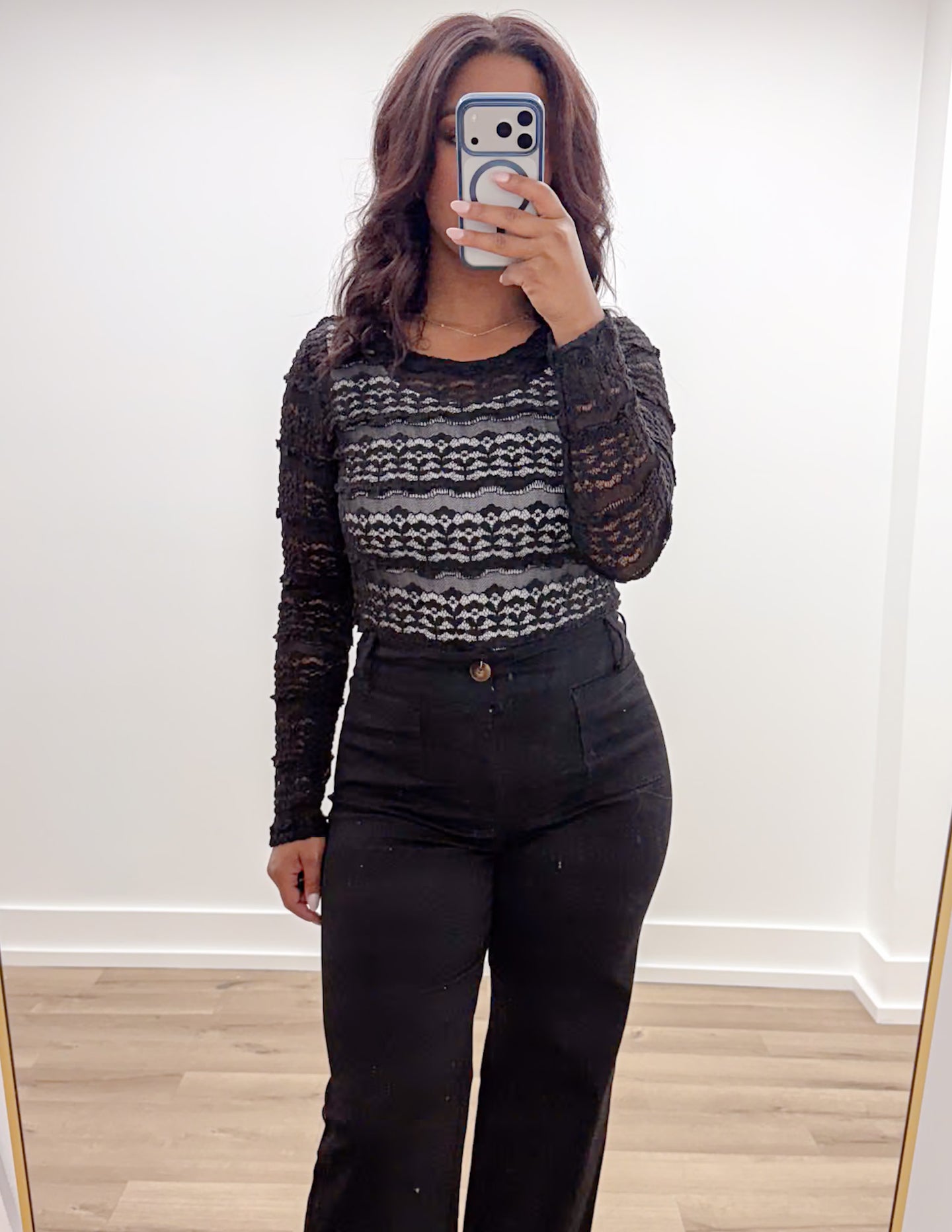 Believe In Me Ruffle Detail Flower Lace Top in Black