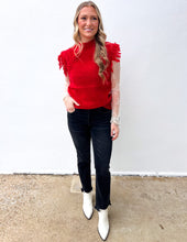 Load image into Gallery viewer, Comfort &amp; Joy Fringe Sweater Vest in Red