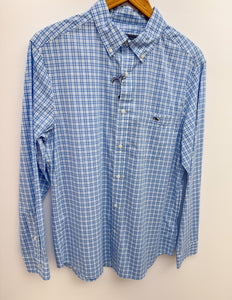 Vineyard Vines Tobago Check Saltwater Wash Shirt in Jake Blue