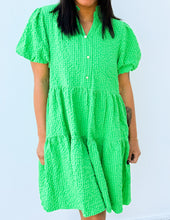 Load image into Gallery viewer, Give Me Spring Seersucker Puff Sleeve Mini Dress in Green