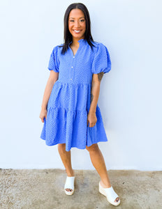 Give Me Spring Seersucker Puff Sleeve Mini Dress in Blue