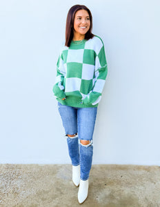 The Perfect Find Checkered Bishop Sleeve Sweater