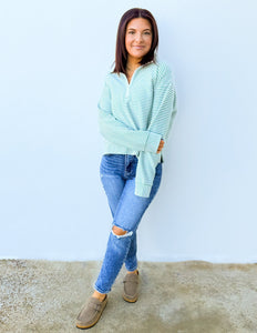 The One Striped Half-Zip Pullover Sage