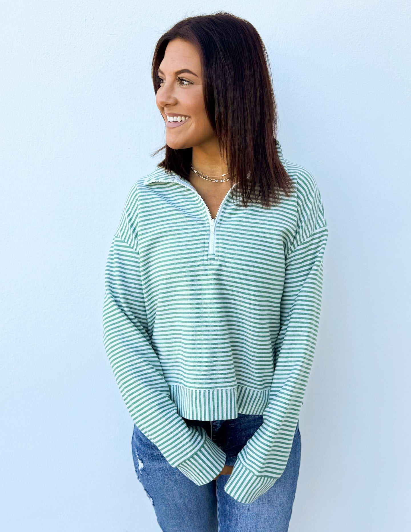 The One Striped Half-Zip Pullover Sage