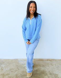 The One Striped Half-Zip Pullover Blue