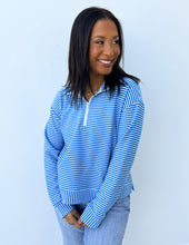 Load image into Gallery viewer, The One Striped Half-Zip Pullover Blue