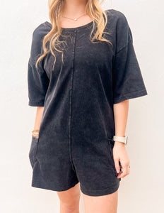 Never Leave Casual V-Back Short Sleeve Romper in Black