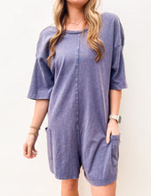 Load image into Gallery viewer, Never Leave Casual V-Back Short Sleeve Romper in Dusty Indigo