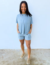 Load image into Gallery viewer, Love Me When I&#39;m Gone Melange Short Sleeve Top &amp; Shorts Set in Ash Jade