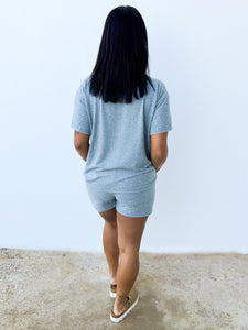 Love Me When I'm Gone Melange Short Sleeve Top & Shorts Set in Ash Jade