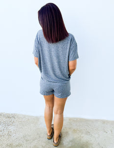 Love Me When I'm Gone Melange Short Sleeve Top & Shorts Set in Black