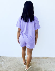 Love Me When I'm Gone Melange Short Sleeve Top & Shorts Set in Lavender