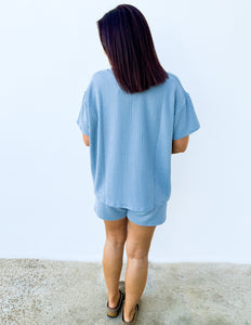 None Like You Short Sleeve Top & Shorts Set in Blue Grey