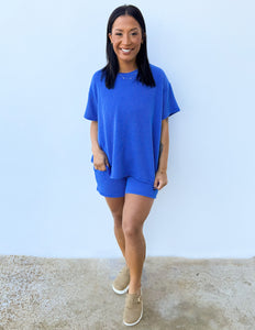 None Like You Short Sleeve Top & Shorts Set in Bright Blue