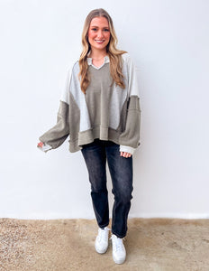 Steady Heart Long Sleeve Knit Top in Grey Multi