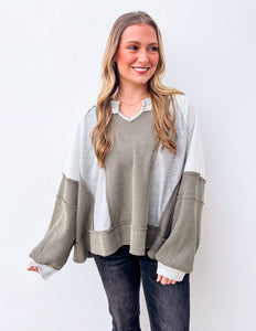 Steady Heart Long Sleeve Knit Top in Grey Multi