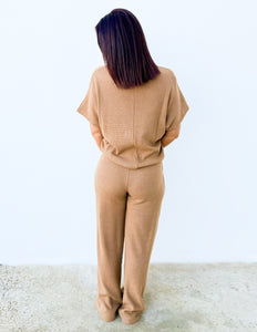 One of Them Girls Mock Neck Sweater Top & Pants Set in Deep Camel