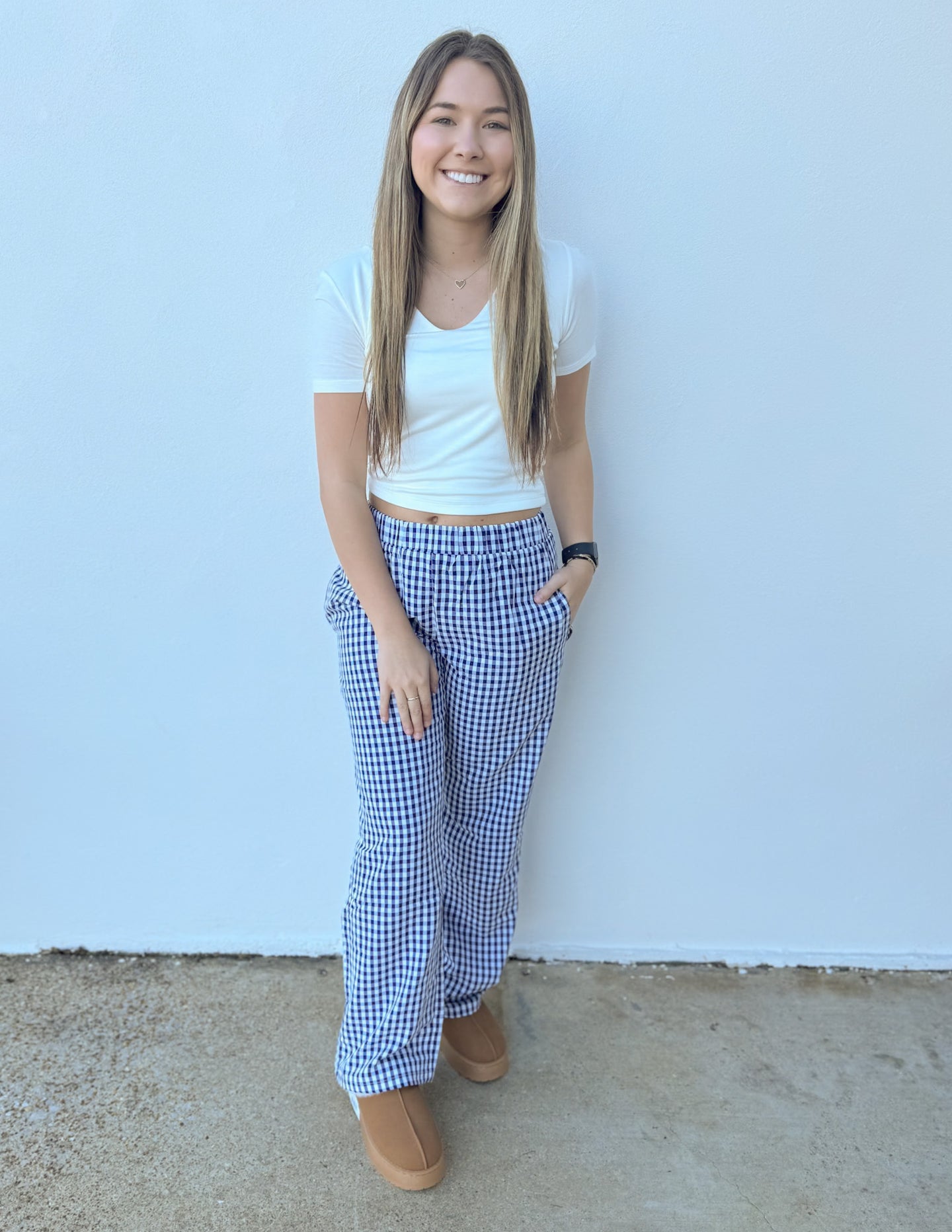 Happy Days Gingham Pants in Navy