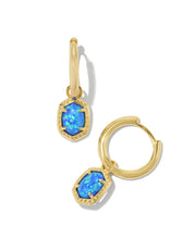 Load image into Gallery viewer, Kendra Scott Daphne Gold Framed Huggie Earrings Bright Blue Opal