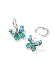 Load image into Gallery viewer, Kendra Scott Bianca Silver Butterfly Huggies Earrings in Bright Aqua Mix