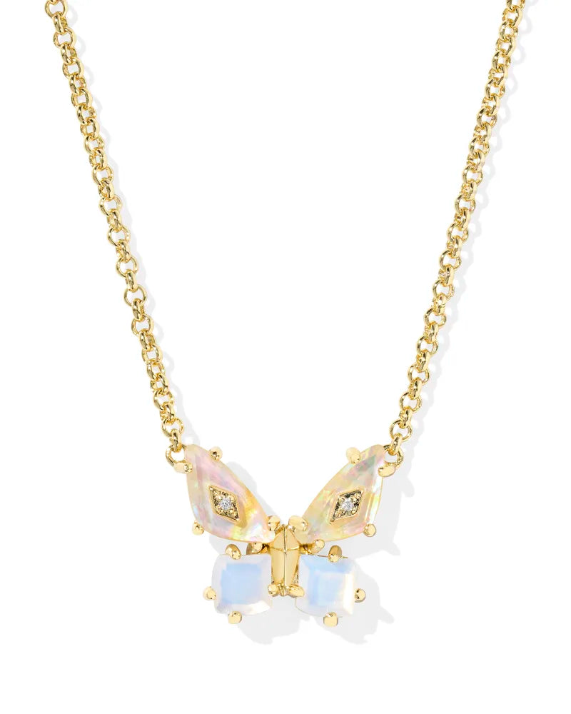 Kendra Scott Bianca Gold Butterfly Pendant Necklace in Iridescent White