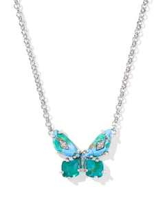 Kendra Scott Bianca Silver Butterfly Pendant Necklace in Bright Aqua Mix