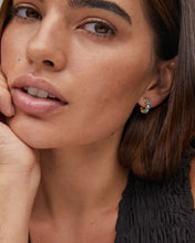 Load image into Gallery viewer, Kendra Scott Gold Cailin Crystal Huggie Earrings in Aqua Crystal