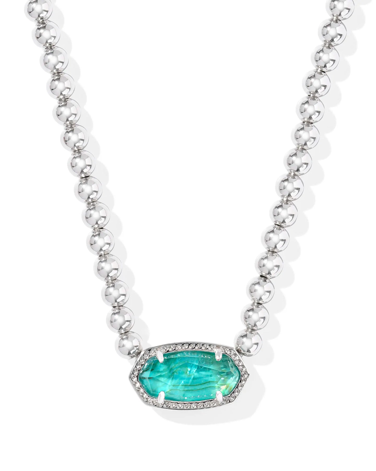 Kendra Scott Elisa Silver Beaded Necklace in Bright Aqua Illusion