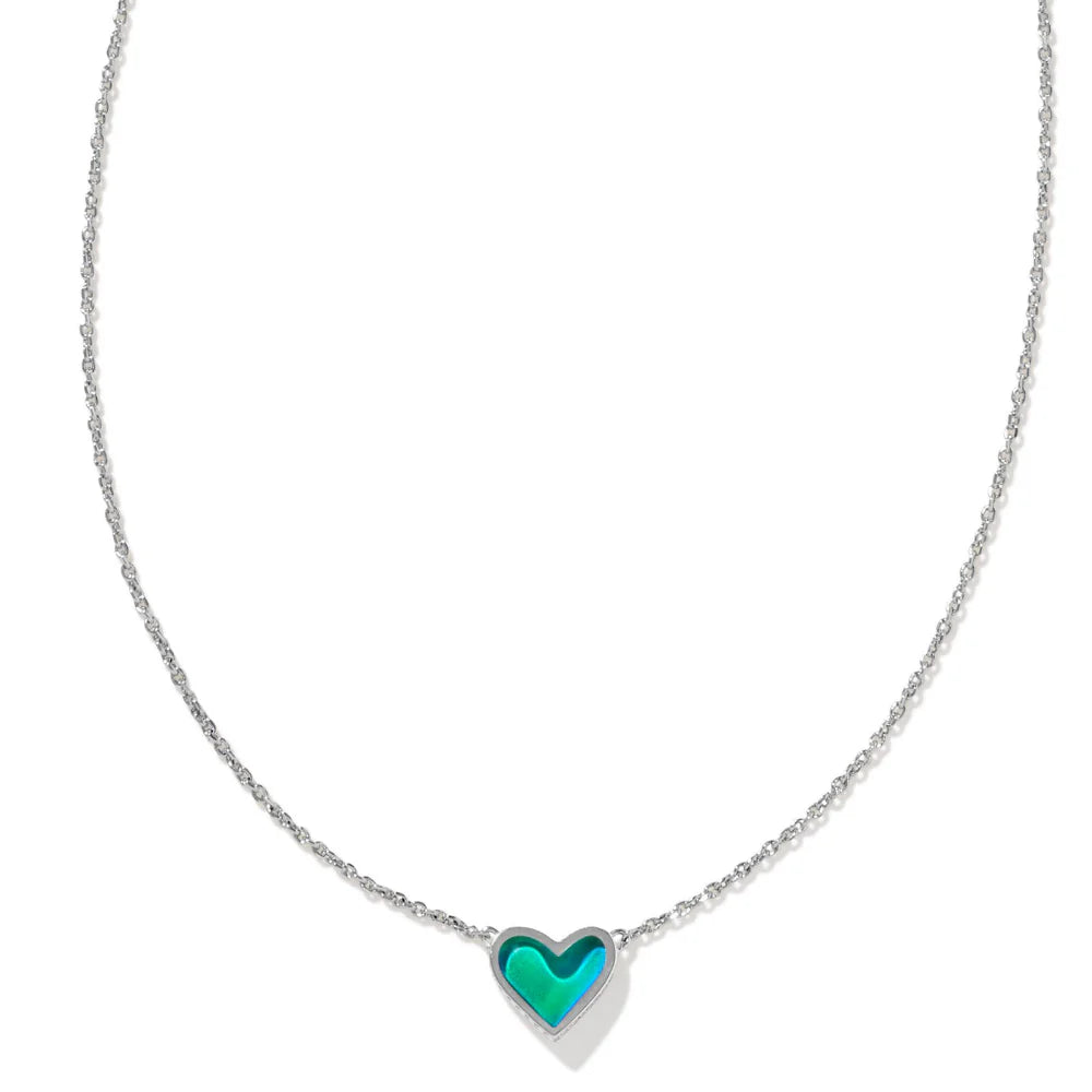 Kendra Scott Silver Framed Ari Heart Pendant Necklace Mood Stone