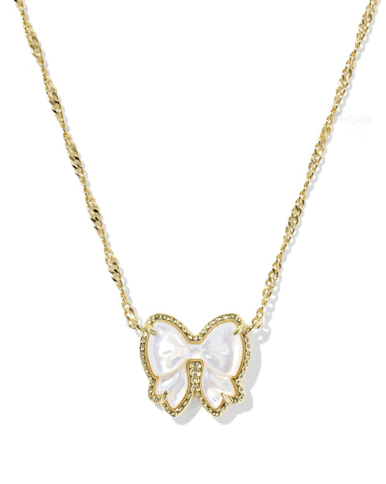 Kendra Scott Haley Bow Short Pendant Necklace in Gold/Ivory MOP