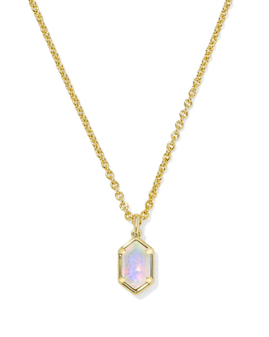 Kendra Scott Gold Hallie Short Pendant Necklace in Opalite Illusion