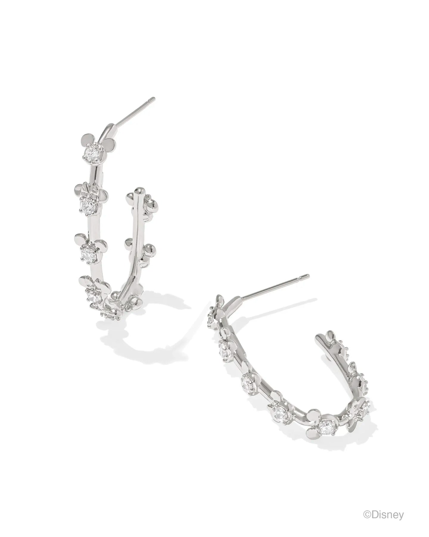 Kendra Scott Mickey Minnie Silver Hoop Earrings in White Crystal