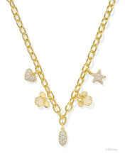 Load image into Gallery viewer, Kendra Scott Mickey Minnie Gold Charm Necklace in Iridescent Mix