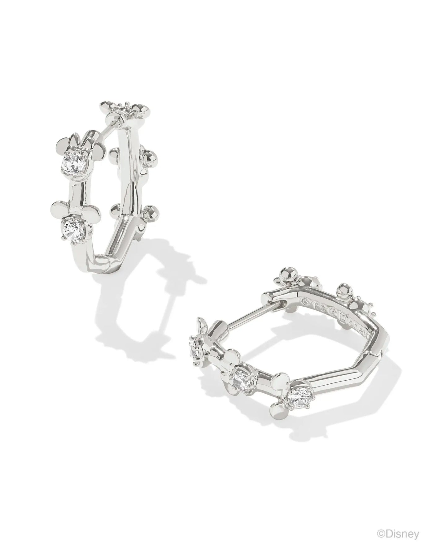 Kendra Scott Mickey Minnie Silver Huggie Earrings in White Crystal