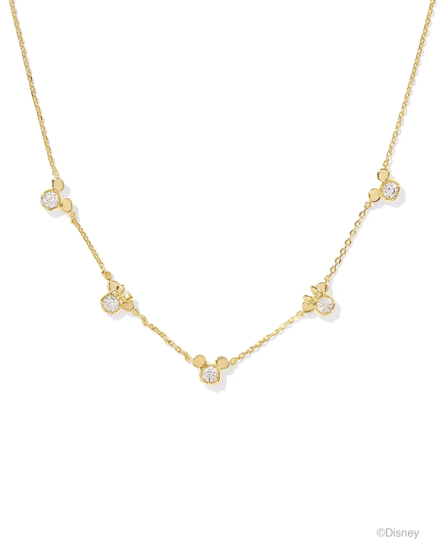 Kendra Scott Mickey Minnie Gold Strand Necklace in White Crystal