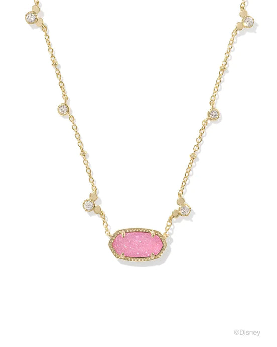 Kendra Scott Mickey Mouse Gold Elisa Necklace in Hot Pink Drusy