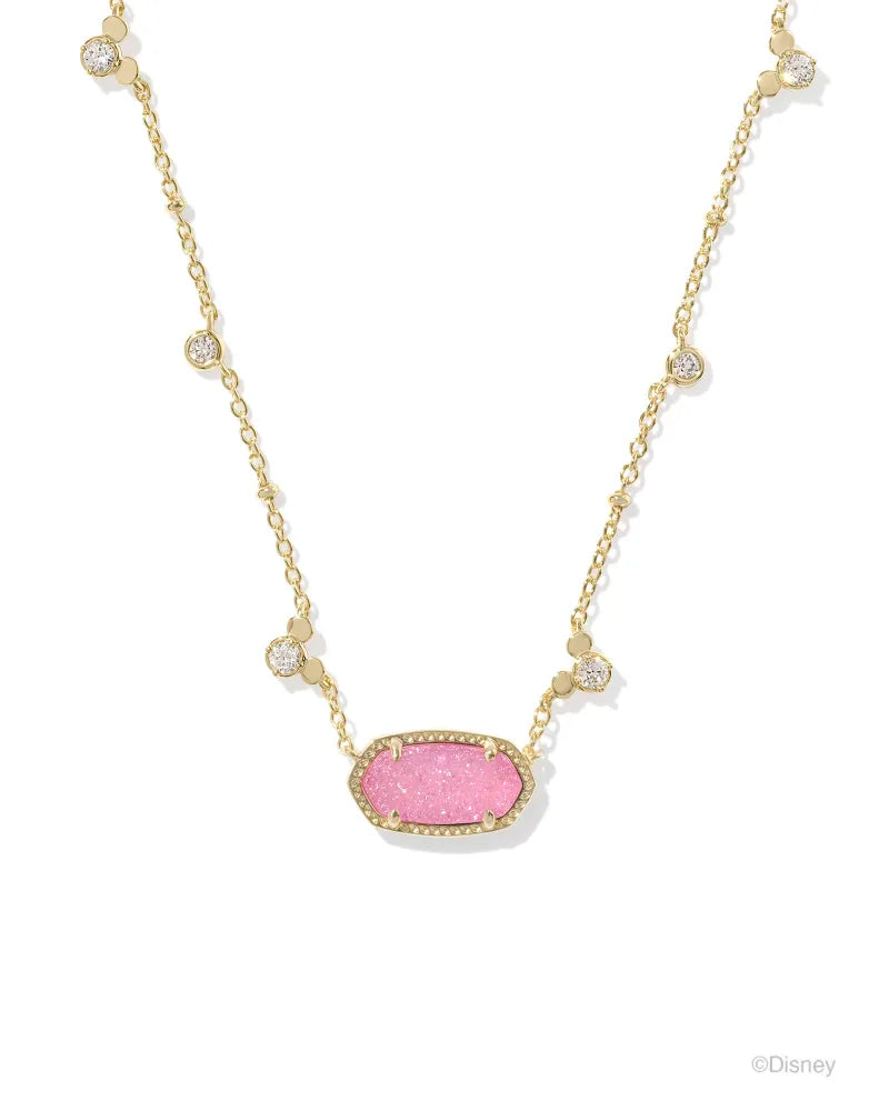 Kendra Scott Mickey Mouse Gold Elisa Necklace in Hot Pink Drusy
