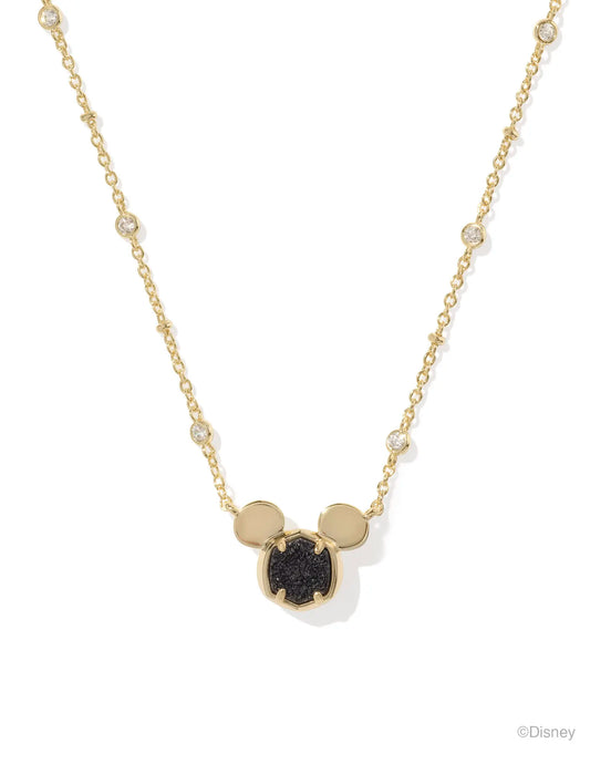 Kendra Scott Mickey Mouse Gold Pendant Necklace in Black Drusy