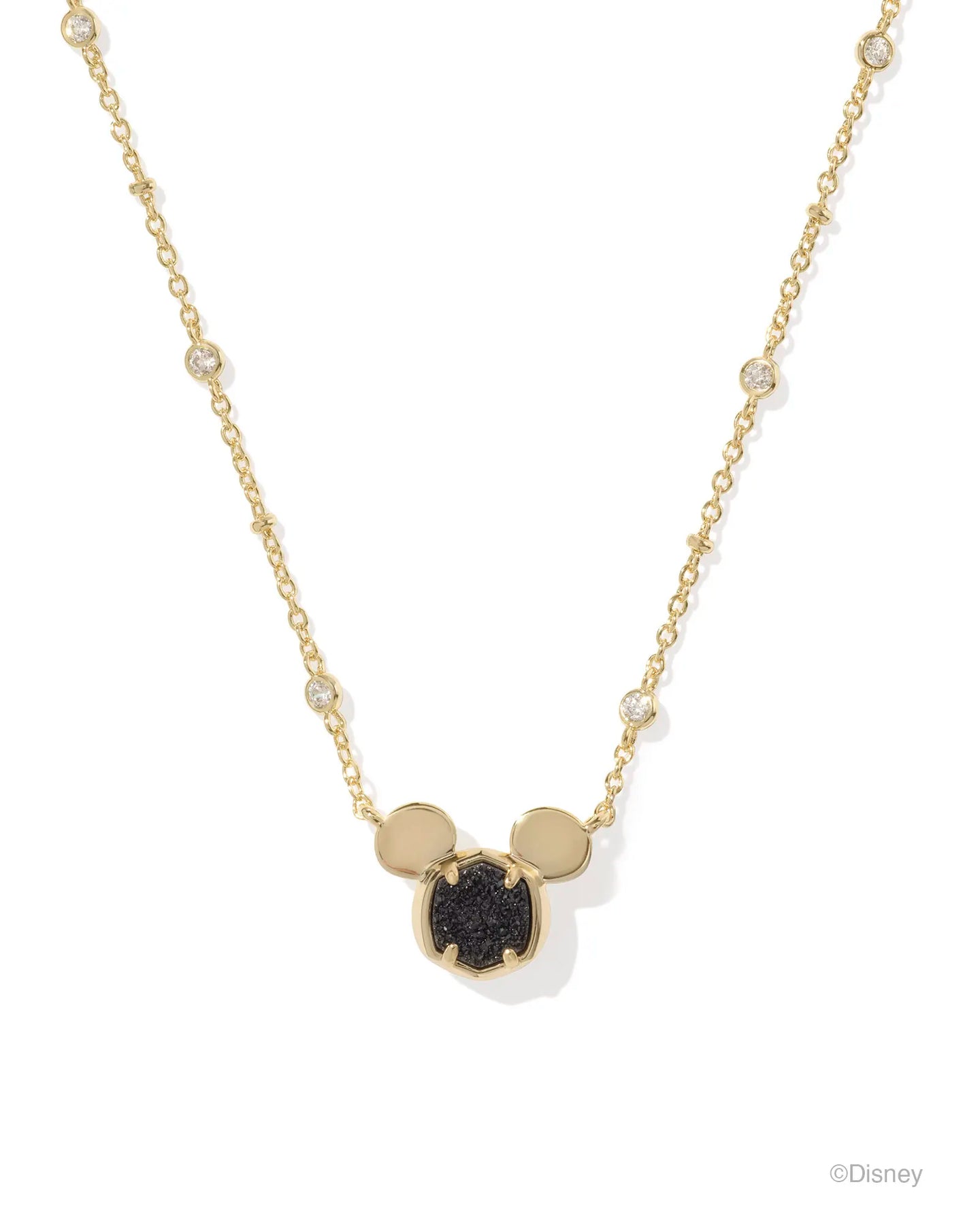 Kendra Scott Mickey Mouse Gold Pendant Necklace in Black Drusy