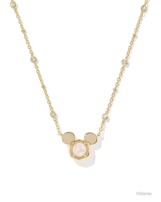 Kendra Scott Mickey Mouse Gold Pendant Necklace in White Pearl