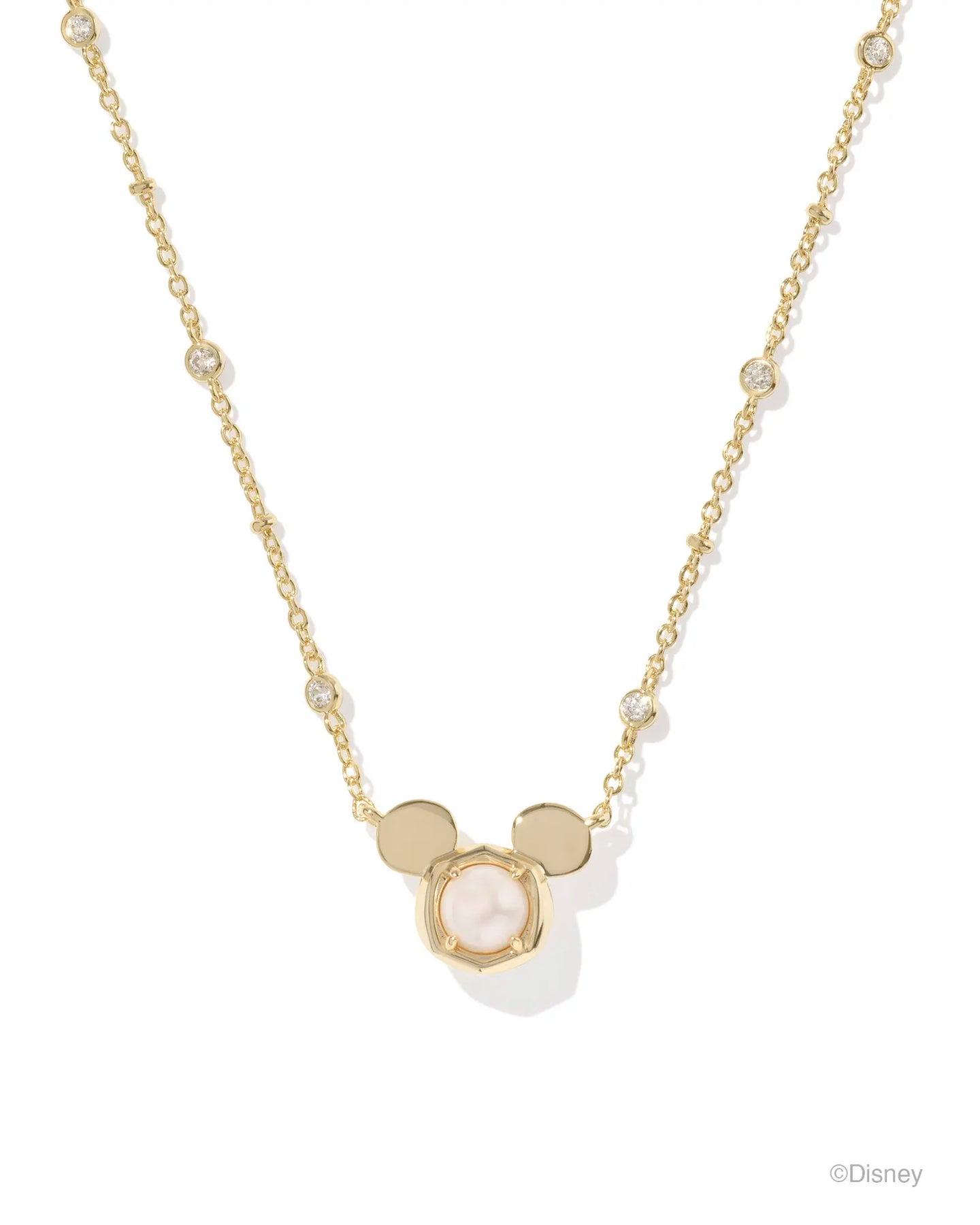 Kendra Scott Mickey Mouse Gold Pendant Necklace in White Pearl