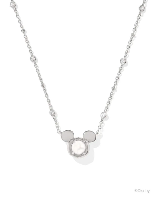 Kendra Scott Mickey Mouse Silver Pendant Necklace in White Pearl