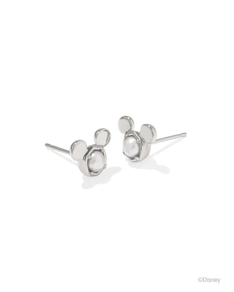 Kendra Scott Mickey Mouse Silver Stud Earrings in White Pearl