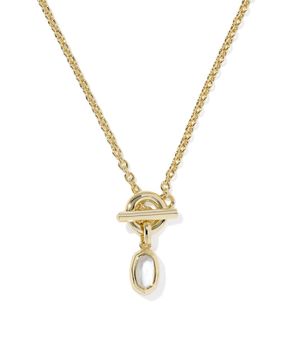 Kendra Scott Mini Elisa Toggle Gold Necklace in Ivory MOP