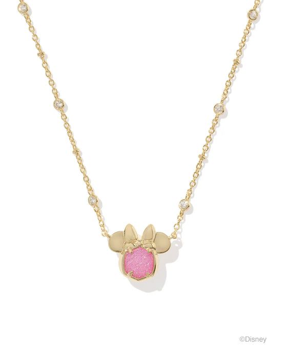 Kendra Scott Minnie Mouse Gold Pendant Necklace in Hot Pink Drusy