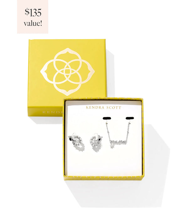 Kendra Scott Silver MAMA Necklace & Cailin Earring Set in White Crystal