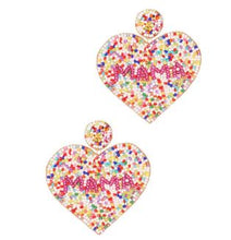 Load image into Gallery viewer, Mama Multi Seed Bead Heart Dangle Earrings