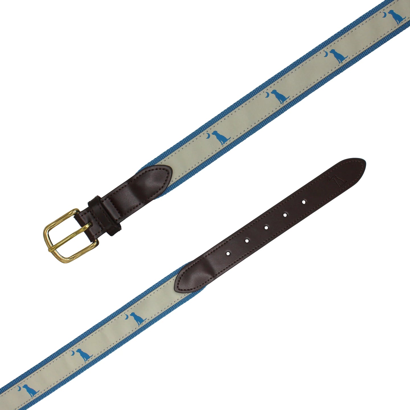 Local Boy Ribbon Belt in Khaki/Blue Dog & Moon
