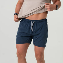 Load image into Gallery viewer, Burlebo 5.5&quot; Athletic Shorts in Heather Navy with American Flag Liner